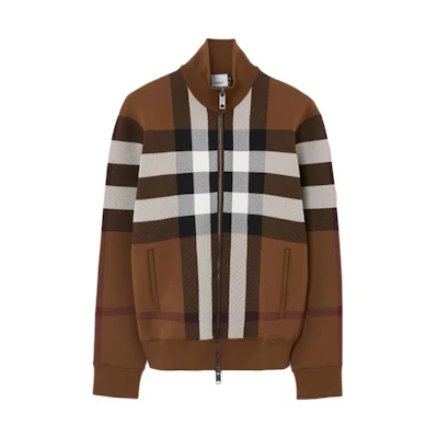 Burberry FW23 Brown Checkered Zip-Up Casual Jacket 80702981