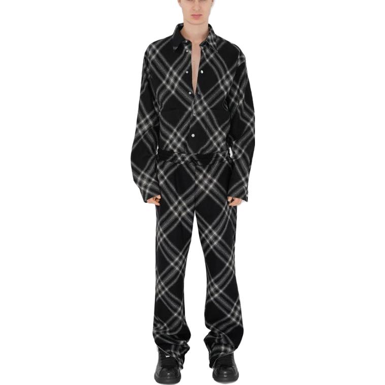 Lookbook Burberry FW23 Pantalones Negros de Lana con Cordón a Cuadros Ajustables 80824251