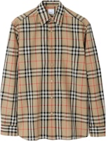 Burberry FW23 Classic Check Cotton Long Sleeve Shirt Beige 80705771 Burberry FW23 Classic Check Cotton Long Sleeve Shirt Beige 80705771
