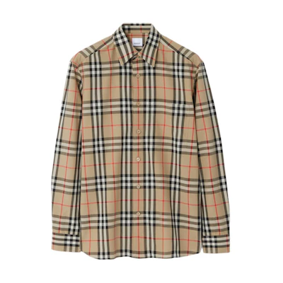 Burberry FW23 Classic Check Cotton Long Sleeve Shirt Beige 80705771