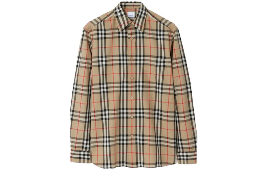 Order Burberry FW23 Kemeja Lengan Panjang Kotak Klasik Beige 80705771