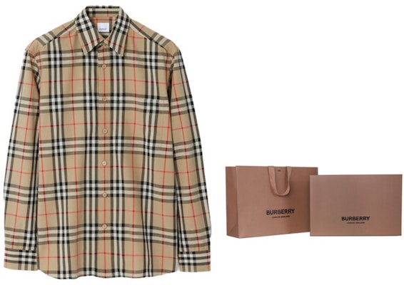 Burberry FW23 經典格紋棉質長袖襯衫 米色 80705771 Shop Burberry FW23 經典格紋棉質長袖襯衫 米色 80705771
