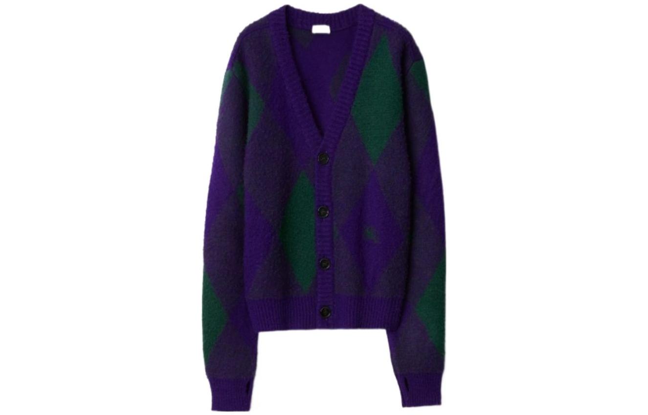 Burberry FW23  Diamond Pattern V-Neck Long Sleeve Knit Cardigan Royal Purple 80778301