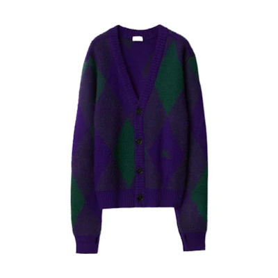 Burberry FW23 Diamond Pattern V-Neck Long Sleeve Knit Cardigan Royal Purple 80778301