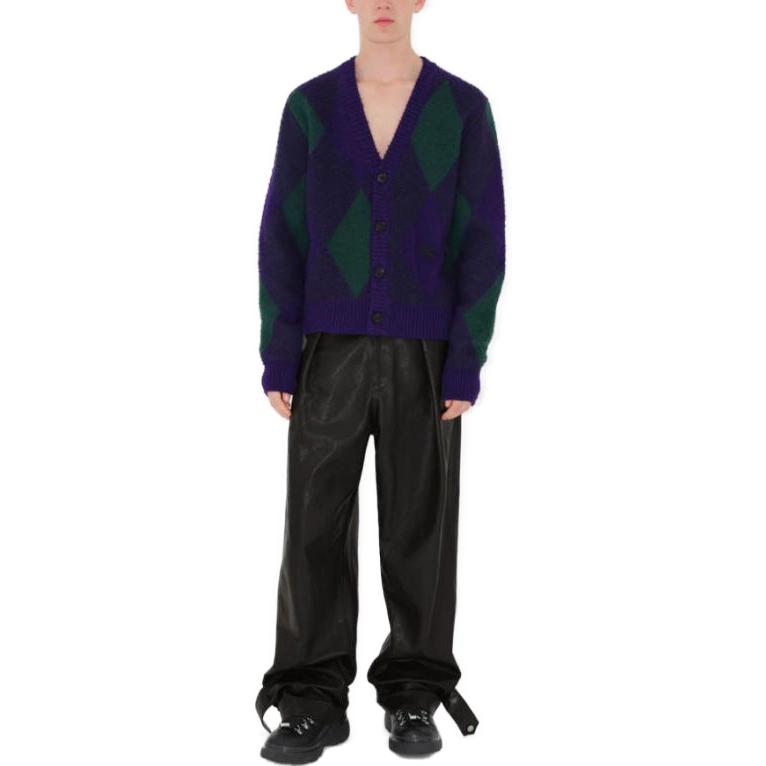 Shop 博柏利 FW23 菱形格纹V领长袖针织开衫皇家紫 80778301