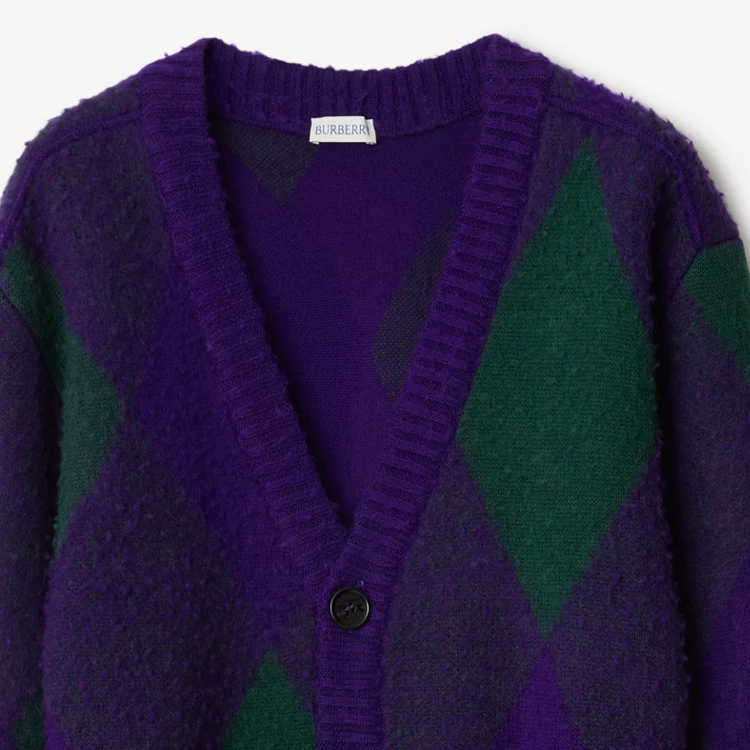 Sizing 博柏利 FW23 菱形格纹V领长袖针织开衫皇家紫 80778301