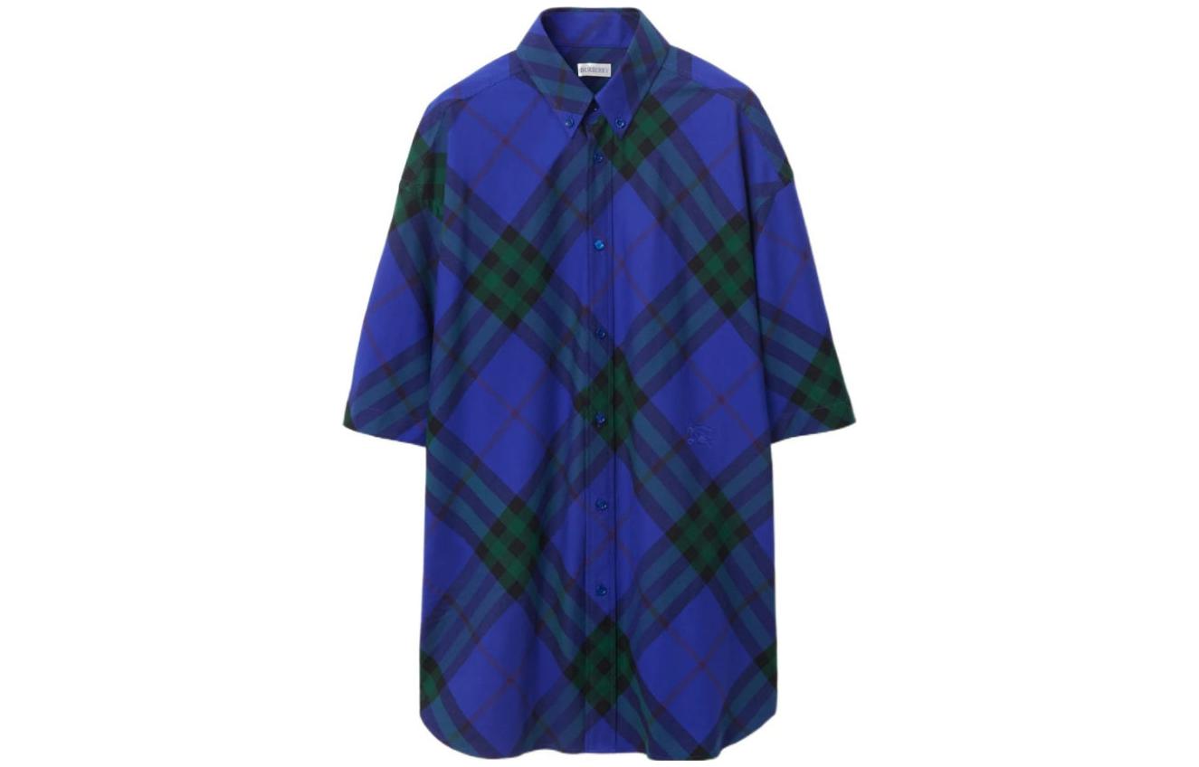 Order 博柏利 FW23 刺绣徽标骑士蓝格纹短袖衬衫。 80829021