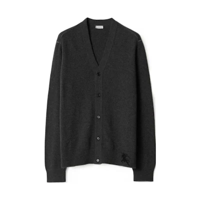 Burberry FW23 Grey Solid V-Neck Long Sleeve Knit Cardigan Sweater. 80811591