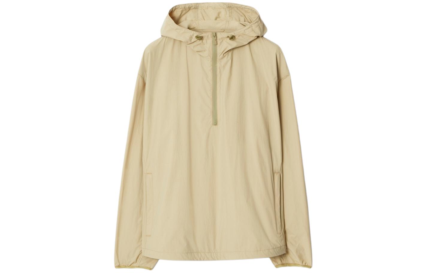 Burberry FW23  Khaki Half-Zip Solid Color Hooded Casual Jacket. 80805271
