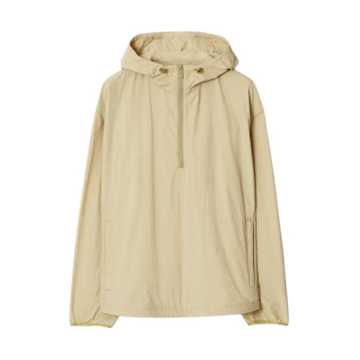Burberry FW23 Khaki Half-Zip Solid Color Hooded Casual Jacket. 80805271