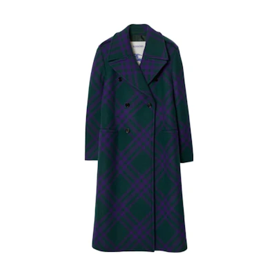 Burberry FW23 Purple Wool Coat Double-Breasted Checkered Colorblock. 80766691