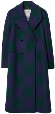 Burberry FW23 紫色羊毛雙排扣大衣 經典格紋拼接設計. 80766691 Order Burberry FW23 紫色羊毛雙排扣大衣 經典格紋拼接設計. 80766691