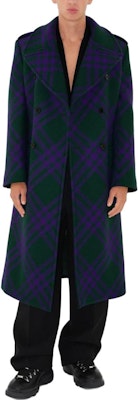 Burberry FW23 紫色羊毛雙排扣大衣 經典格紋拼接設計. 80766691 Shop Burberry FW23 紫色羊毛雙排扣大衣 經典格紋拼接設計. 80766691