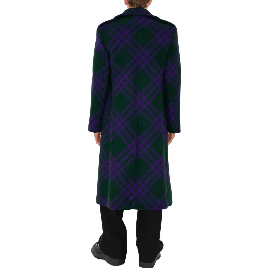 Purchase Burberry FW23 紫色羊毛雙排扣大衣 經典格紋拼接設計. 80766691