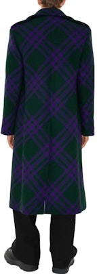 Burberry FW23 紫色羊毛雙排扣大衣 經典格紋拼接設計. 80766691 Purchase Burberry FW23 紫色羊毛雙排扣大衣 經典格紋拼接設計. 80766691
