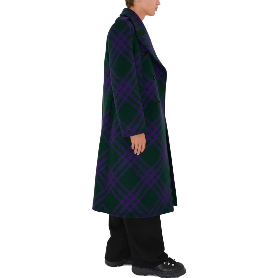 Details for Burberry FW23 紫色羊毛雙排扣大衣 經典格紋拼接設計. 80766691