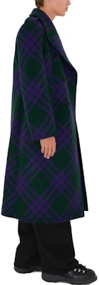 Burberry FW23 紫色羊毛雙排扣大衣 經典格紋拼接設計. 80766691 Details for Burberry FW23 紫色羊毛雙排扣大衣 經典格紋拼接設計. 80766691