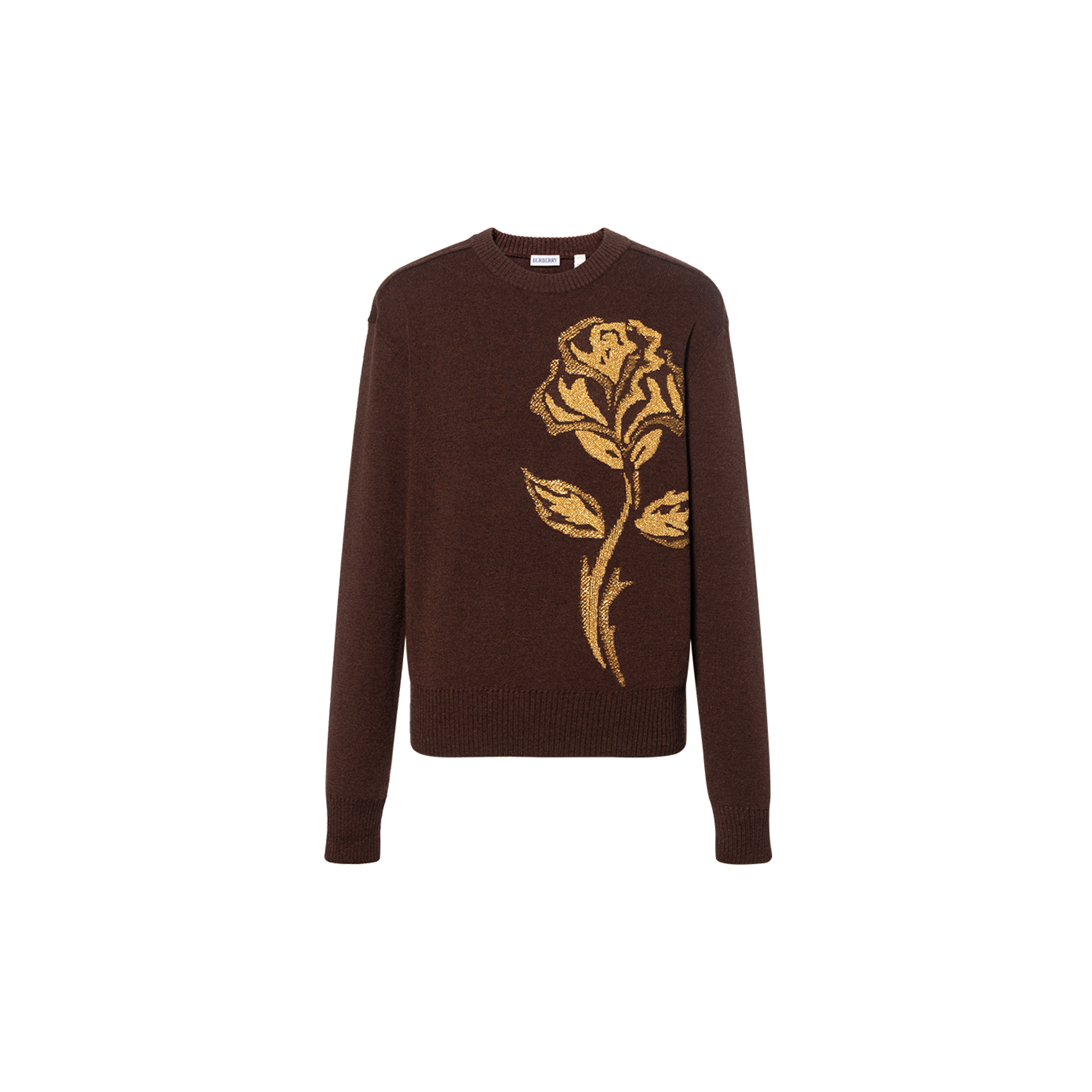 Burberry FW23  Rose Intarsia Knit Sweater Chocolate Brown. 80758271