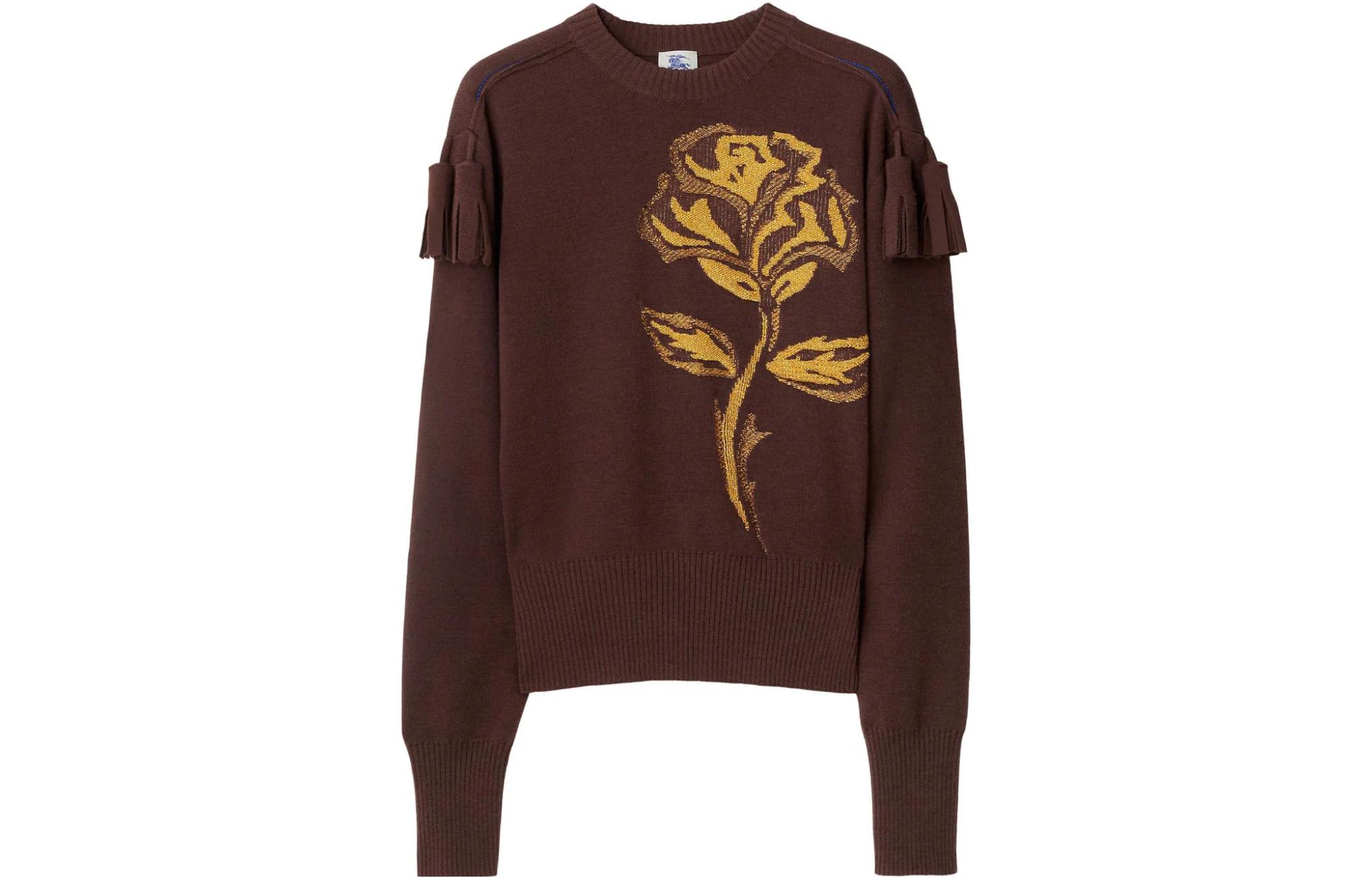 Order Burberry 2023秋冬玫瑰毛衣巧克力棕色针织款 80758271