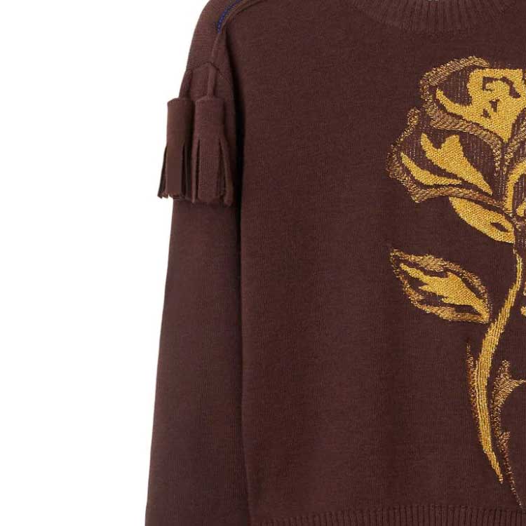 Shop Burberry 2023秋冬玫瑰毛衣巧克力棕色针织款 80758271