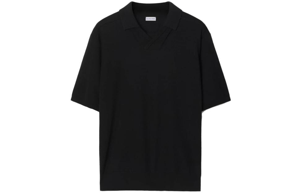 Burberry FW23  Solid Black Knitted Short Sleeve Polo Shirt. 80831801