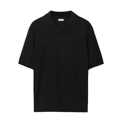 Burberry FW23 Solid Black Knitted Short Sleeve Polo Shirt. 80831801