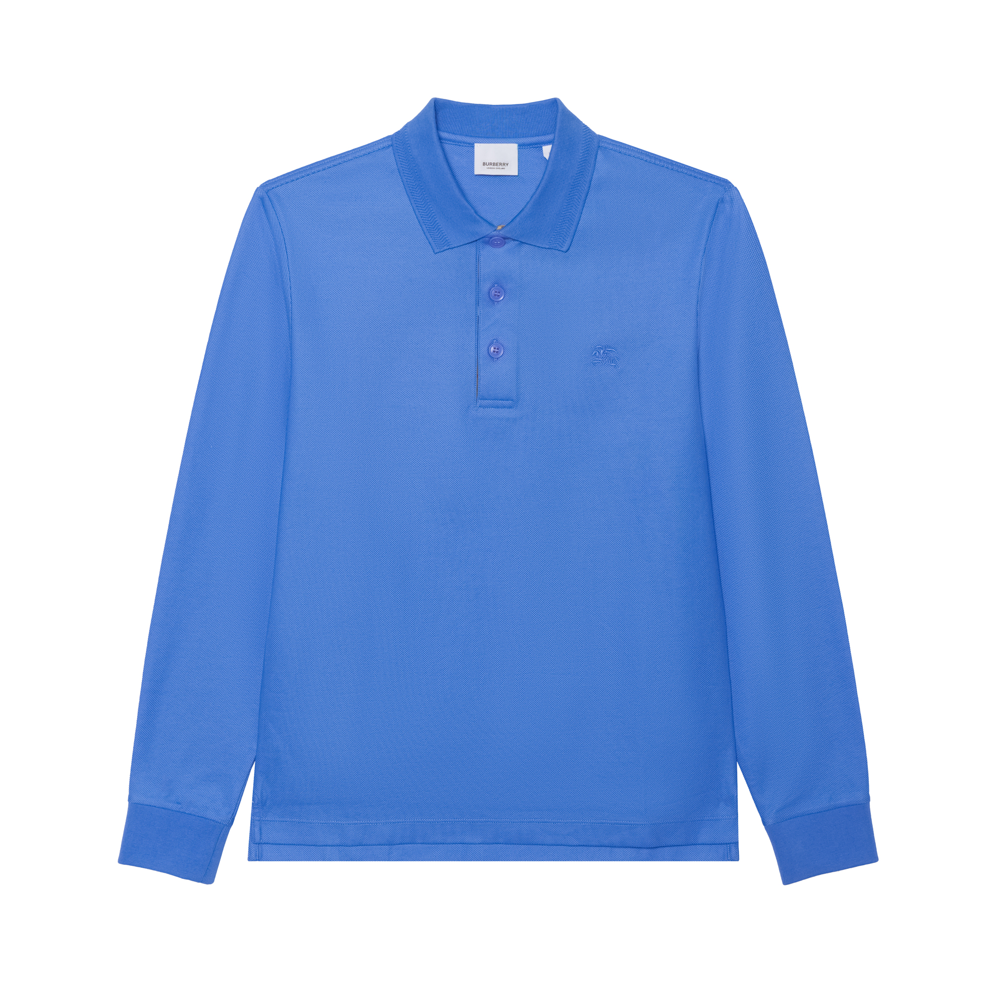 Buy Burberry FW23  Solid Color Logo Embroidered Long Sleeve Polo Shirt Blue 80754871