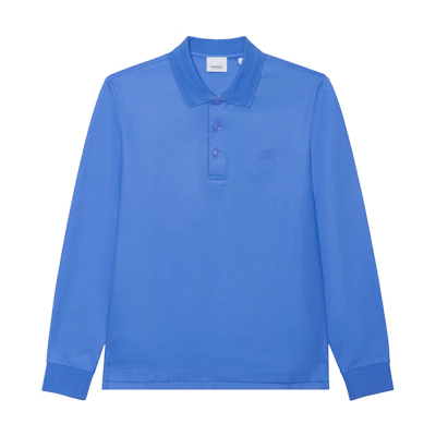 Burberry FW23 Solid Color Logo Embroidered Long Sleeve Polo Shirt Blue 80754871
