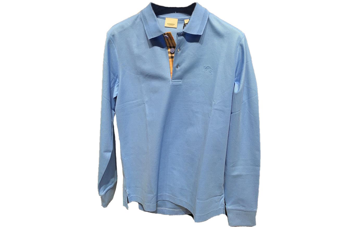 Order Burberry FW23  Solid Color Logo Embroidered Long Sleeve Polo Shirt Blue 80754871