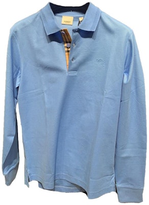 Burberry FW23 Solid Color Logo Embroidered Long Sleeve Polo Shirt Blue 80754871 Order Burberry FW23 Solid Color Logo Embroidered Long Sleeve Polo Shirt Blue 80754871