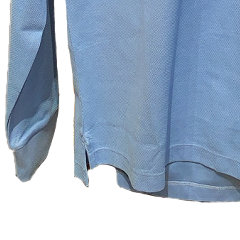 Purchase Burberry FW23  Solid Color Logo Embroidered Long Sleeve Polo Shirt Blue 80754871