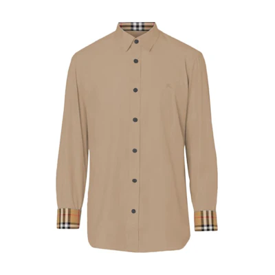Burberry FW23 Solid Color Long Sleeve Button-Up Shirt Khaki. 80667641