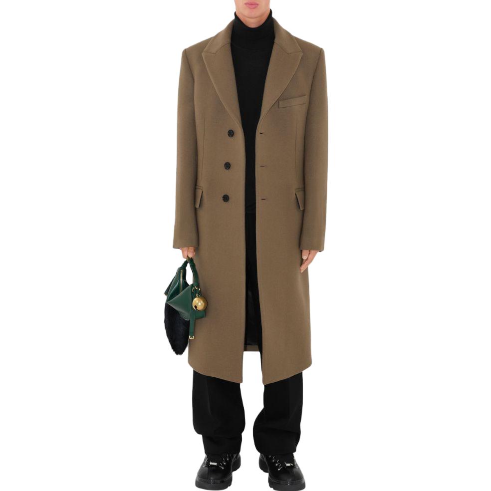 Shop Burberry FW23  Solid Color Single-Breasted Long Coat in Taupe. 80776771