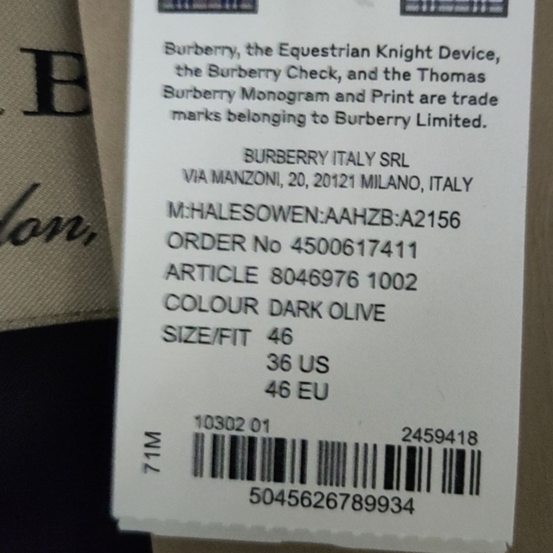 Burberry FW23  Solid Color Single-Breasted Long Sleeve Coat - Dark Olive. 80469761 圖 6