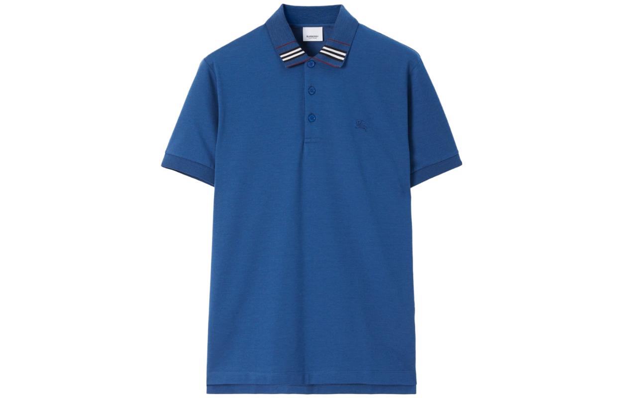Burberry FW23  Striped Logo Embroidered Short Sleeve Polo Shirt Navy Blue 80707721