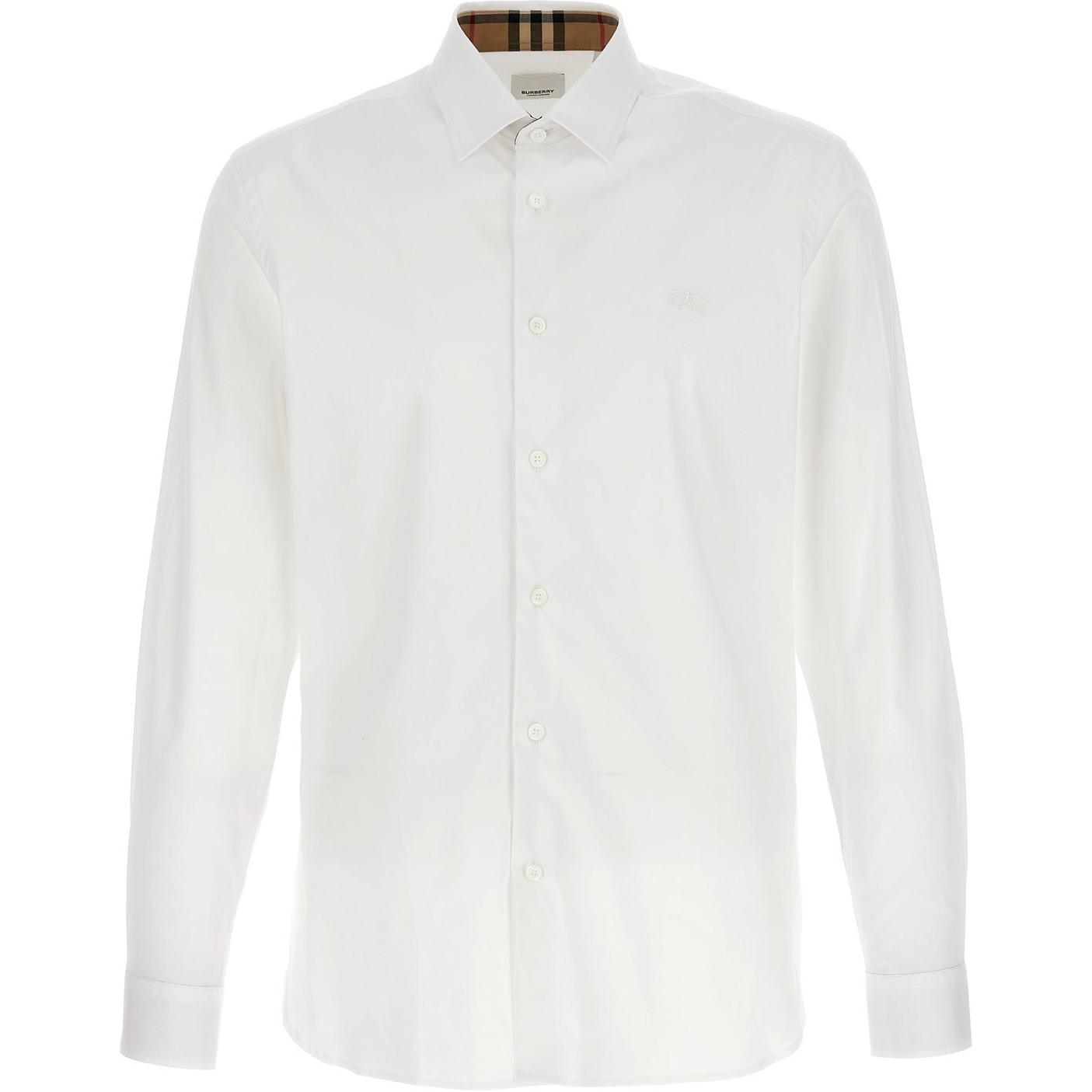 Burberry FW23  White Logo Single-Breasted Long-Sleeve Stretch Shirt. 80714651