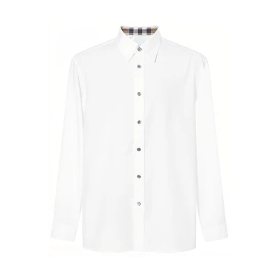 Burberry FW23 White Long-Sleeve Shirt with Logo and Button-Down Collar. 80667681