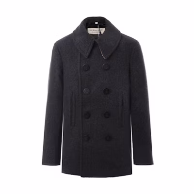 Burberry FW23 Wool Double-Breasted Overcoat in Dark Grey - Warm & Stylish. 80042531
