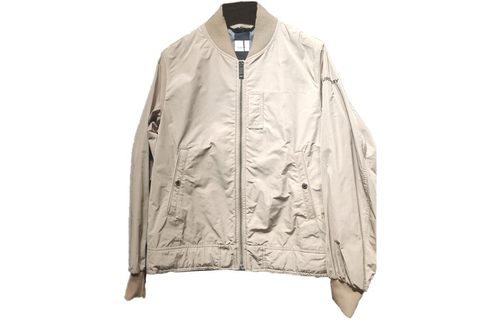 Burberry FW23 Beige Solid Zip-Up Baseball Collar Jacket 8067851