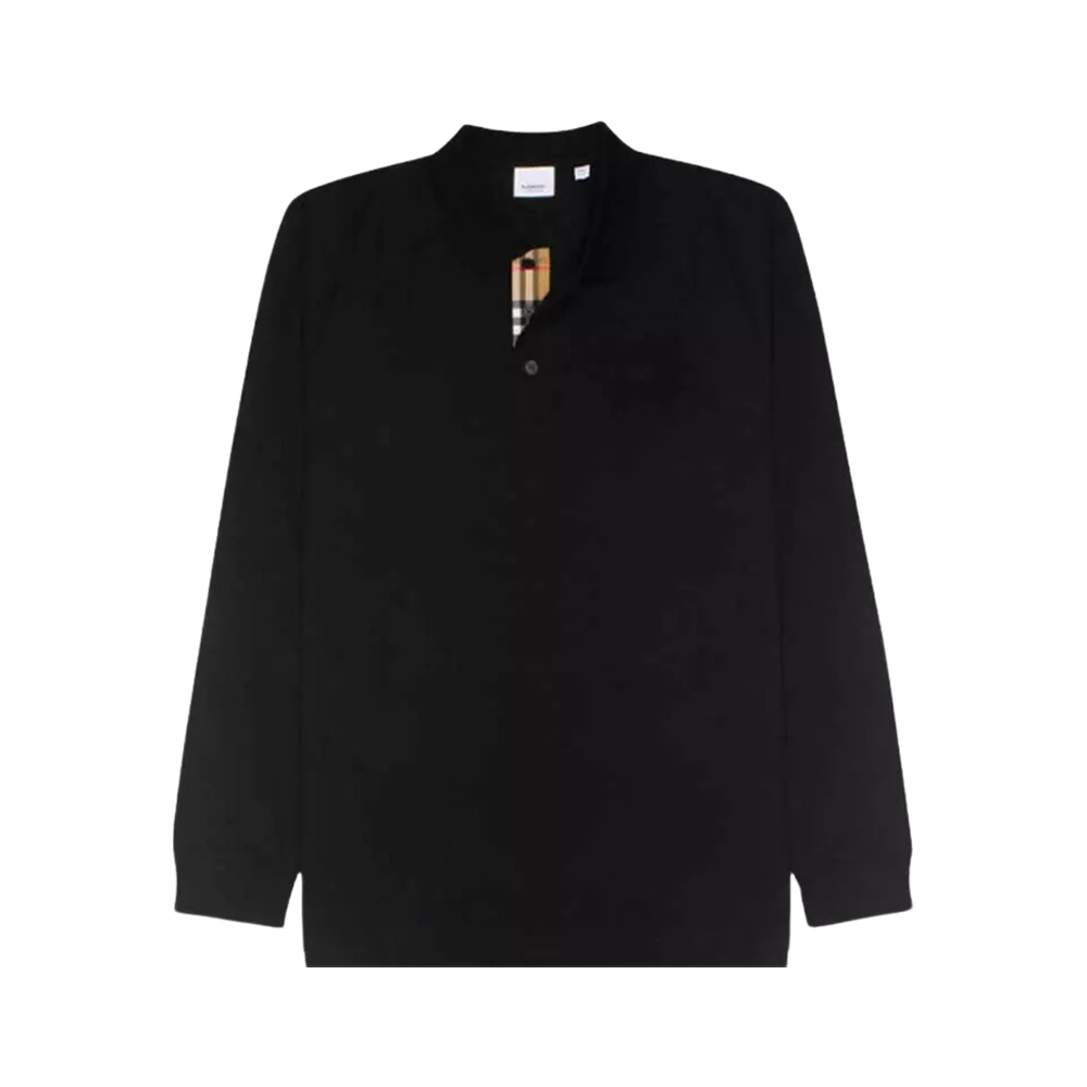 Burberry FW23 Black Equestrian Logo Check Long Sleeve Polo Shirt for Men. 80754851