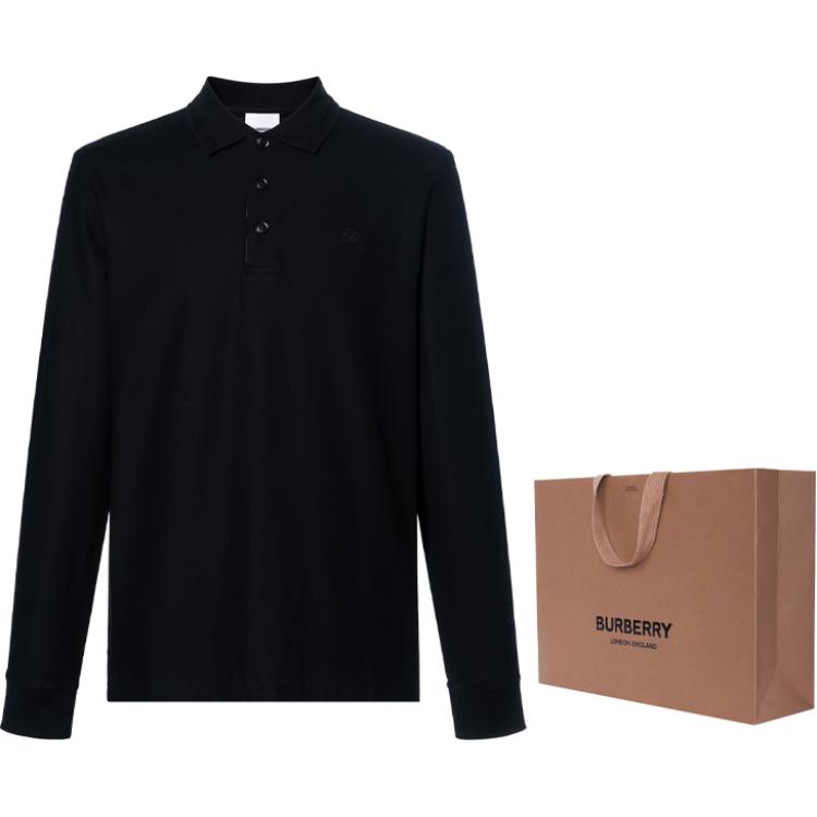 Shop Burberry FW23 Black Equestrian Logo Check Long Sleeve Polo Shirt for Men. 80754851