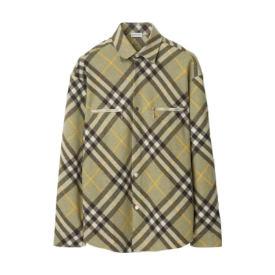 Burberry FW23 Check Pattern Single-Breasted Long-Sleeve Shirt Brown Green Men 80764701