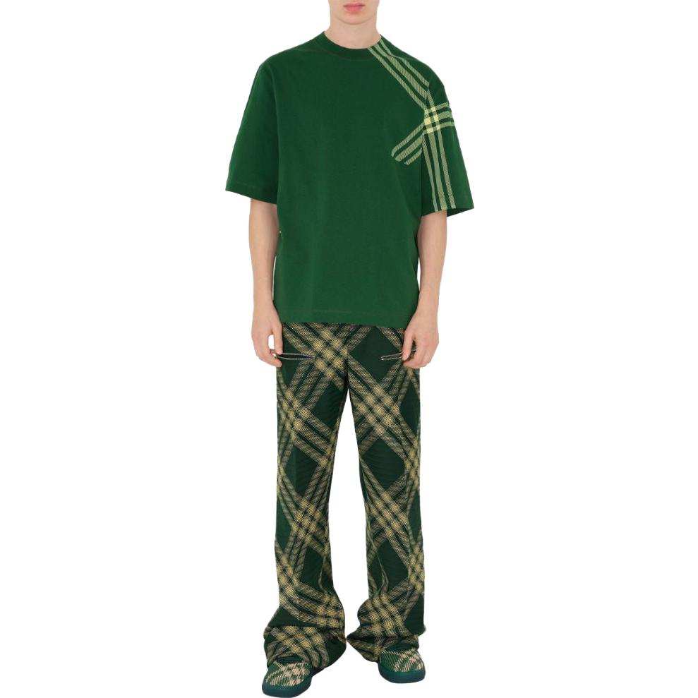 Burberry FW23 Check Print Crewneck Oversized T-Shirt  - Dark Green. 80820521 圖 4