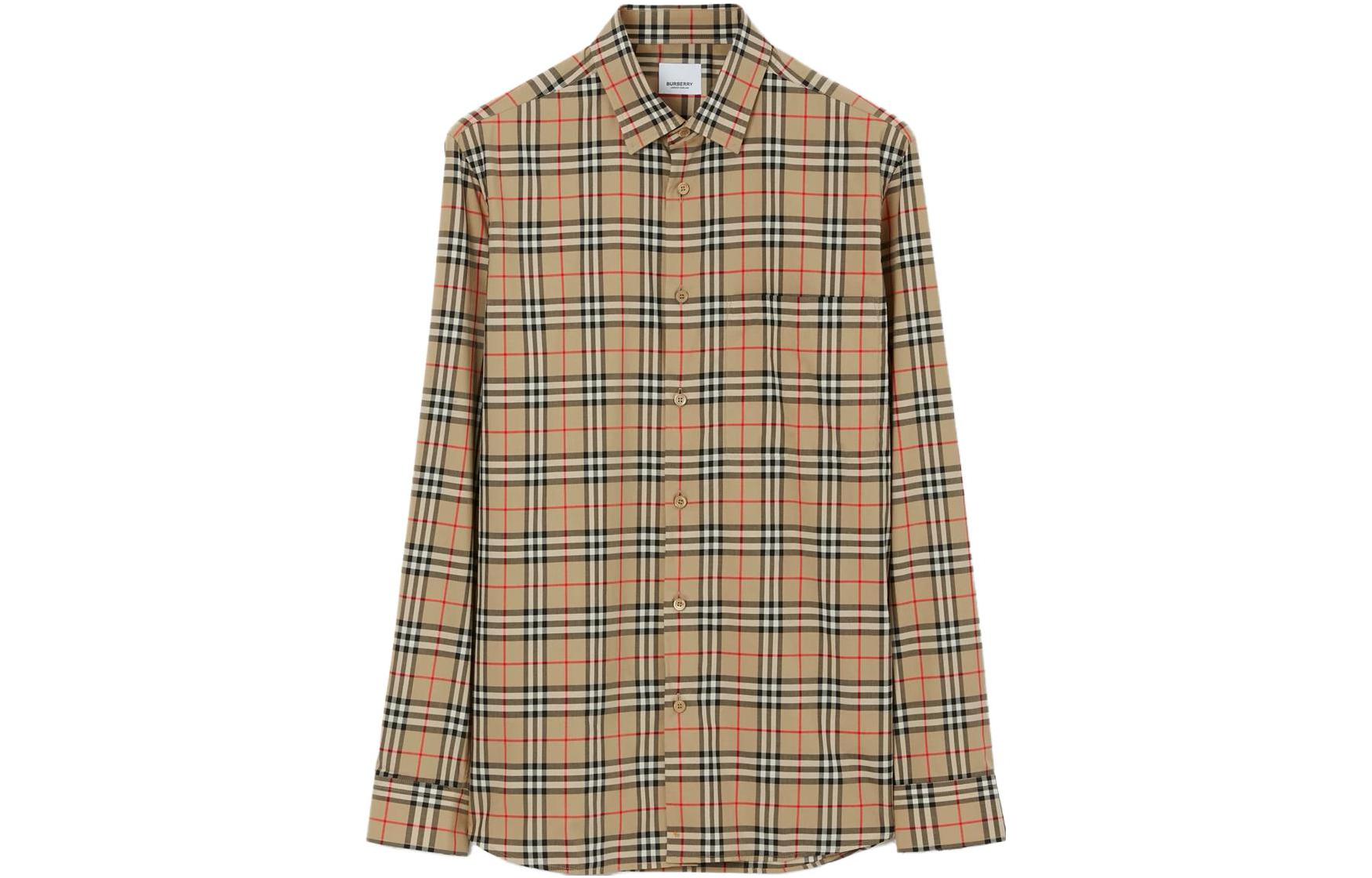 Burberry FW23 Check Print Single-Breasted Long Sleeve Shirt Beige 80705821