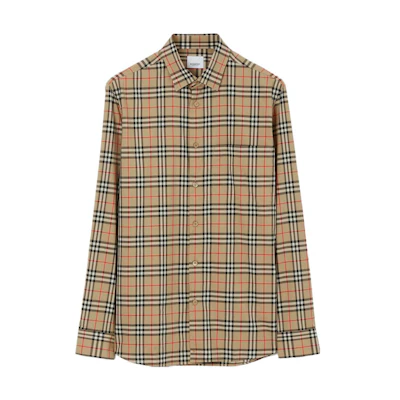 Burberry FW23 Check Print Single-Breasted Long Sleeve Shirt Beige 80705821