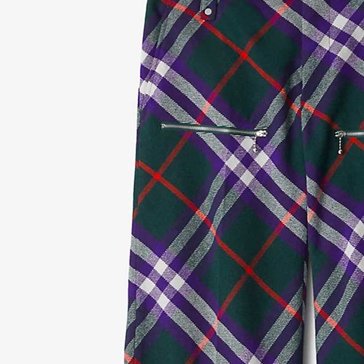 Shop Burberry FW23 格紋拉鍊直筒休閒長褲 80791531