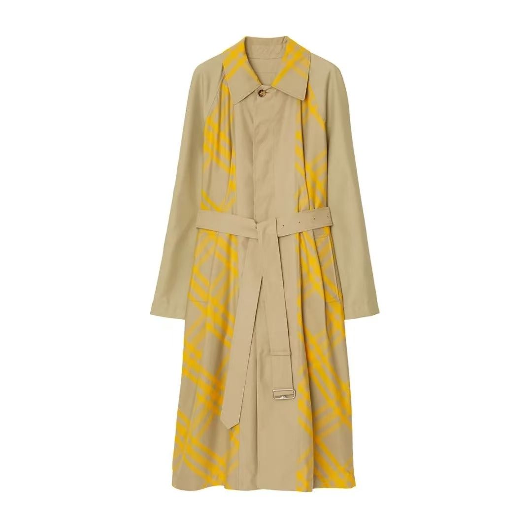 Burberry FW23 Colorblock Check Long Sleeve Trench Coat Men Multicolor. 80767101