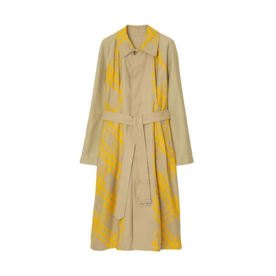 Burberry FW23 Colorblock Check Long Sleeve Trench Coat Men Multicolor. 80767101