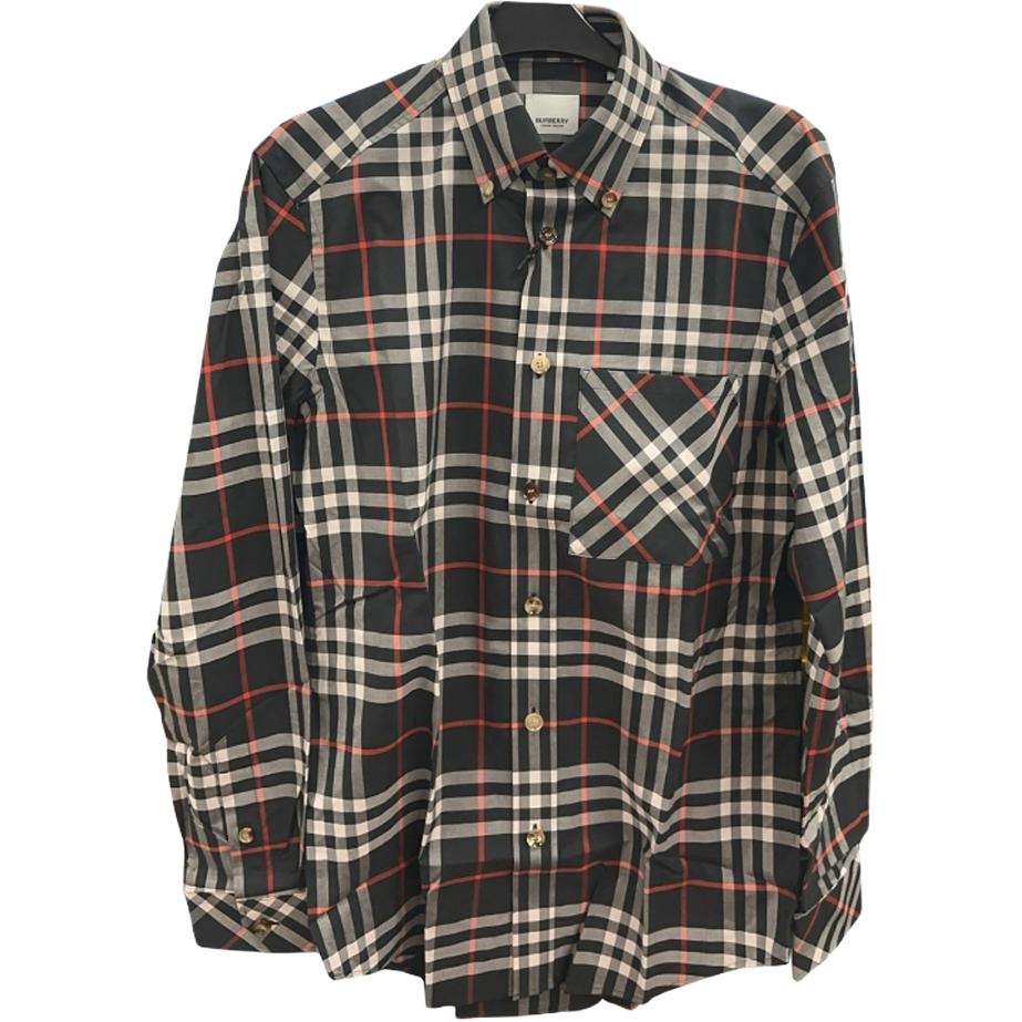 Burberry FW23 Colorblock Plaid Button-Down Long Sleeve Shirt Multicolor Men 80735031
