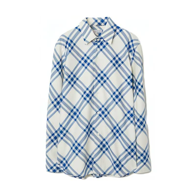 Burberry FW23 Multicolor Check Single-Breasted Long-Sleeve Shirt Salt Crystal Men 80791661